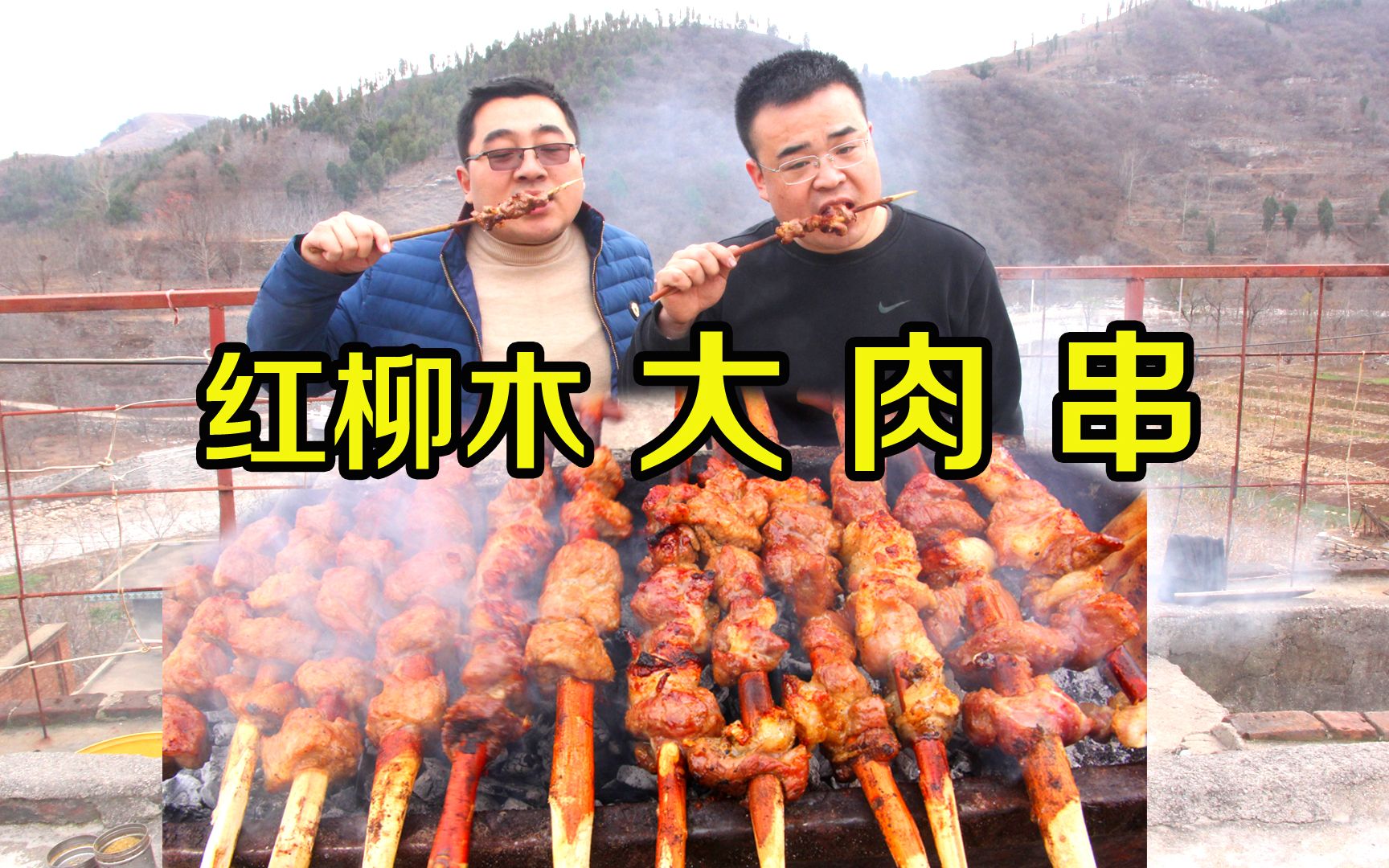 冬日的小山村,红柳木大肉串,滋滋冒油,哥俩直喊太过瘾了哔哩哔哩bilibili