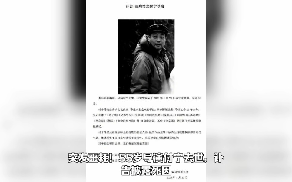 突发噩耗!55岁导演付宁去世,讣告披露死因,肖战等众星发文悼念哔哩哔哩bilibili