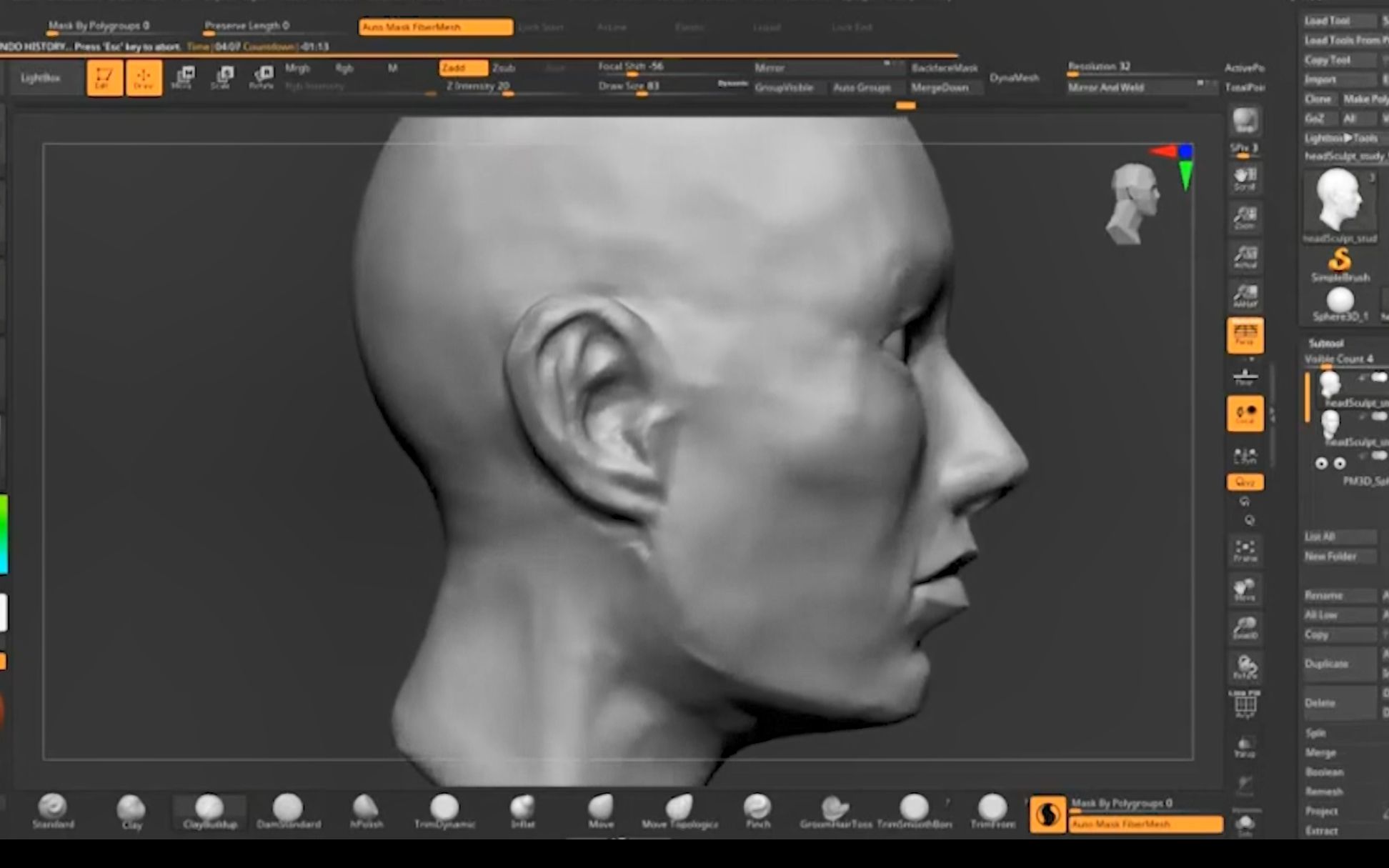 3d建模使用zbrush雕刻制作头部肖像建模初学者