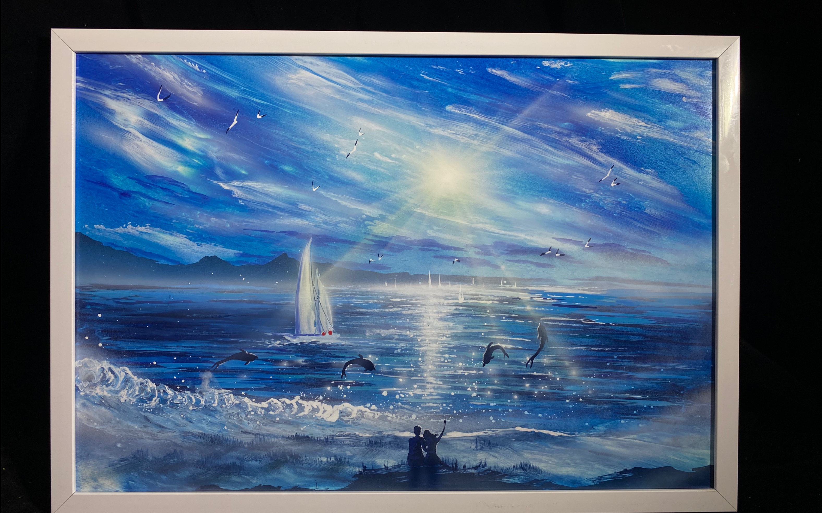 情侣海景喷漆画,情人节礼物.