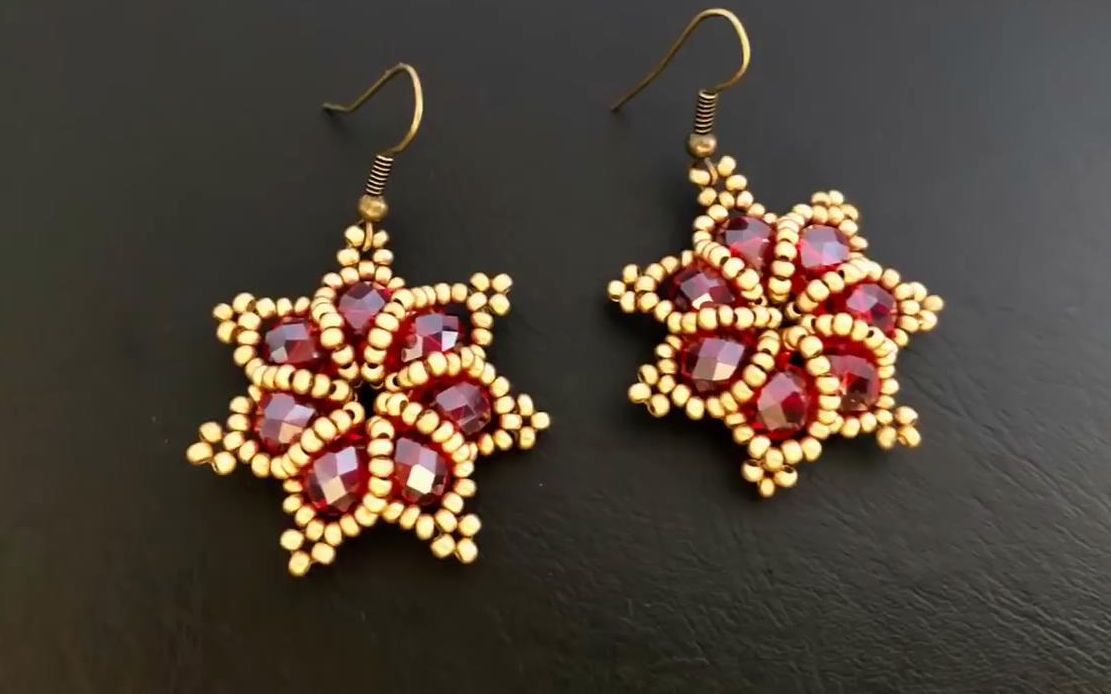 串珠 Double Sided Beaded Flower Earrings DIY Beaded Earrings How to make Beaded哔哩哔哩bilibili