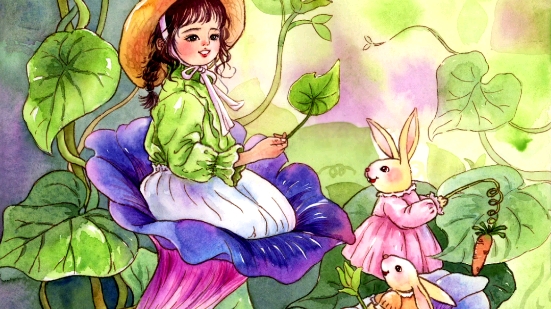 原创牵牛花少女插画小兔子夏末秋初水彩手绘插画哔哩哔哩bilibili