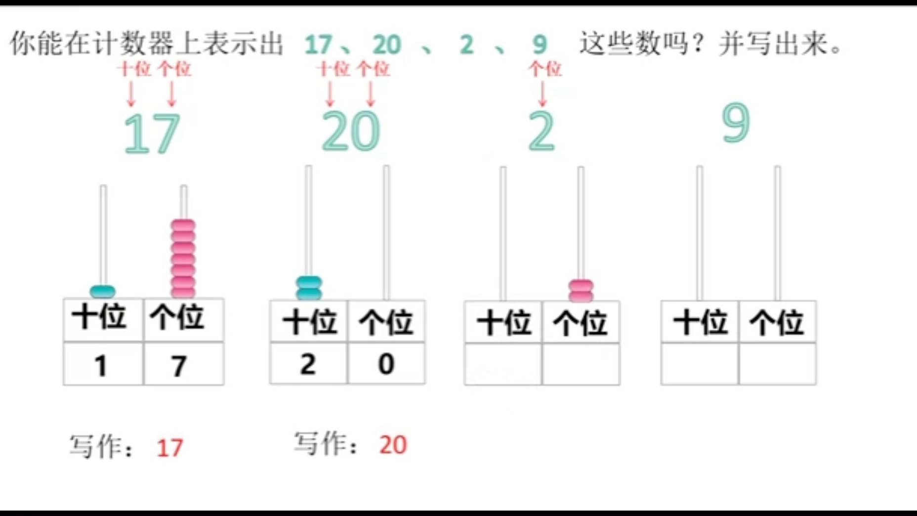 幼小衔接:如何在计数器上表示数如何写数(1)