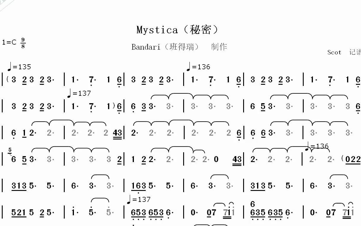 [图]【班得瑞轻音乐】Mystica（秘密）--动态简谱