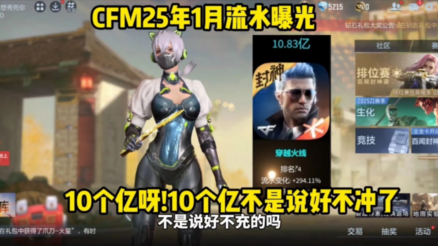 CFM 25年1月流水曝光!10个亿啊,10个亿不是说不冲了CF手游