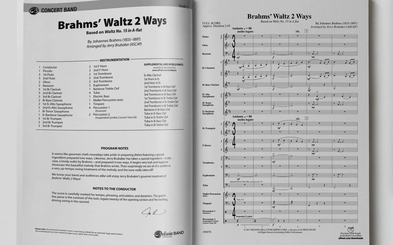勃拉姆斯圆舞曲 摇篮曲 3级管乐作品 (brahms waltz 2 ways)