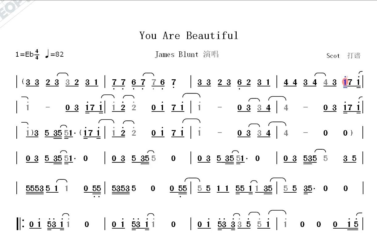 [图]You Are Beautiful(James Blunt 演唱)--动态简谱