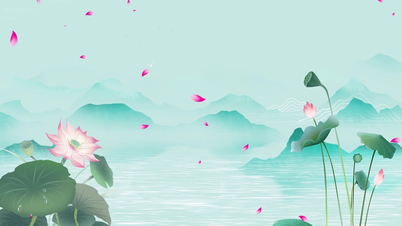 视频素材丨1夏日荷塘荷花莲花中国风古风山水墨led背景视频素材