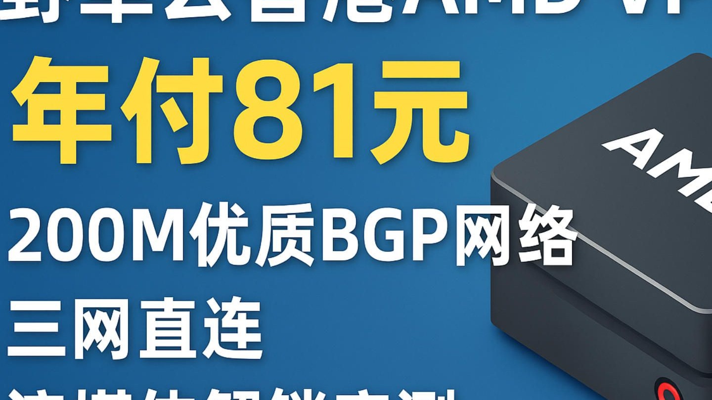 野草云中国香港AMD VPS测评:年付81元高性价比,200M优质BGP网络、三网直连、流媒体解锁实测