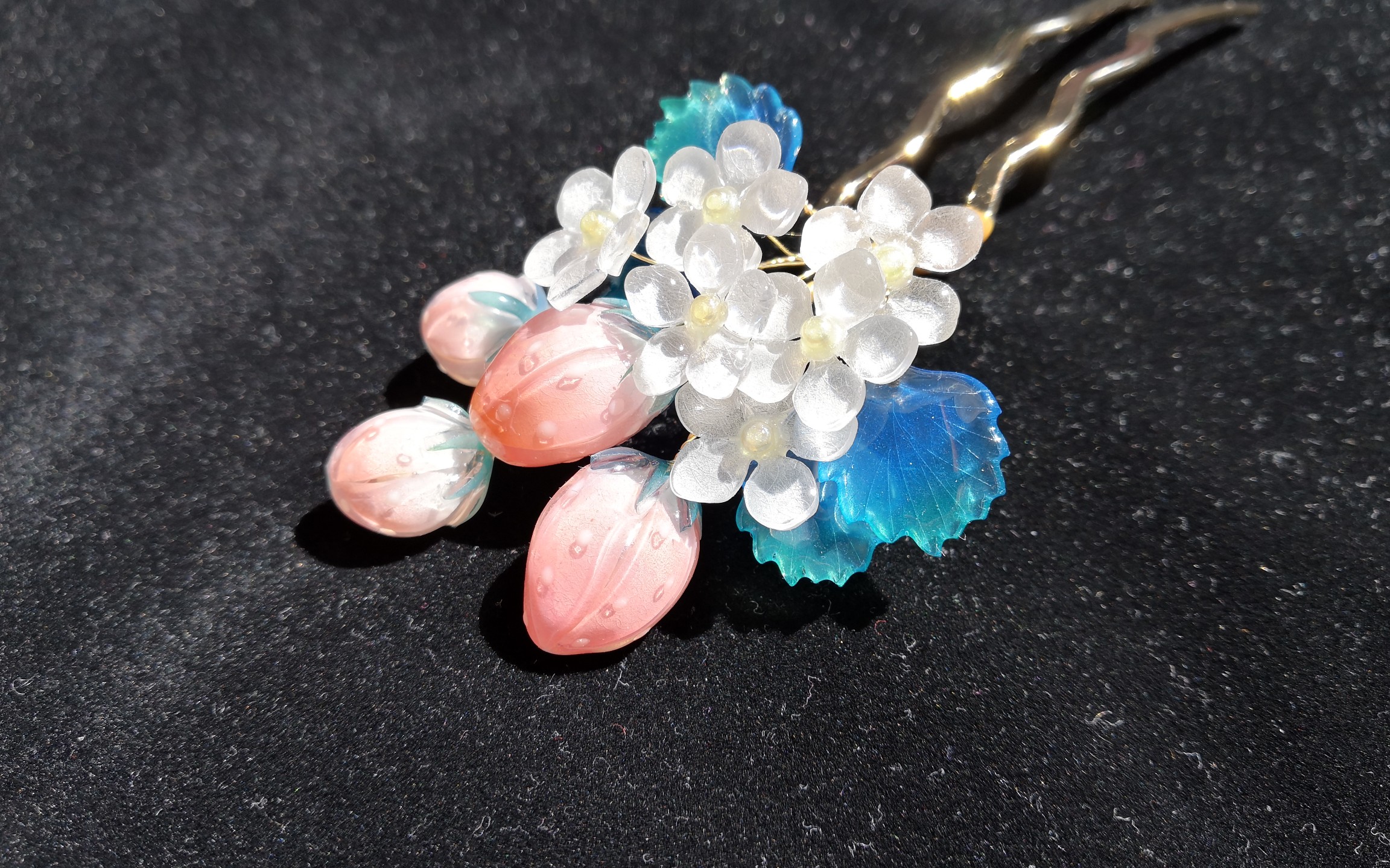 【热缩片】【发簪】新品草莓桃花展示,美眉们来给点建议叭_哔哩哔哩_b