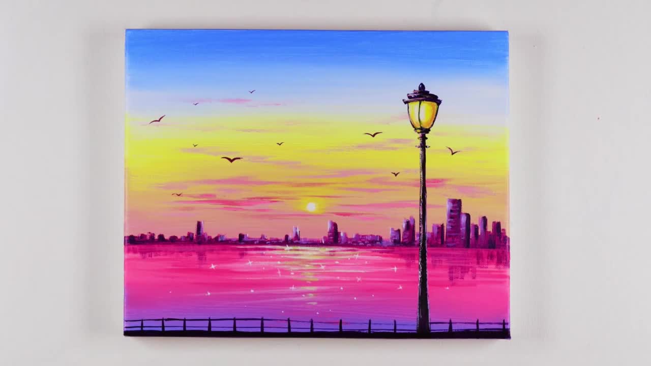 丙烯画城市天际线