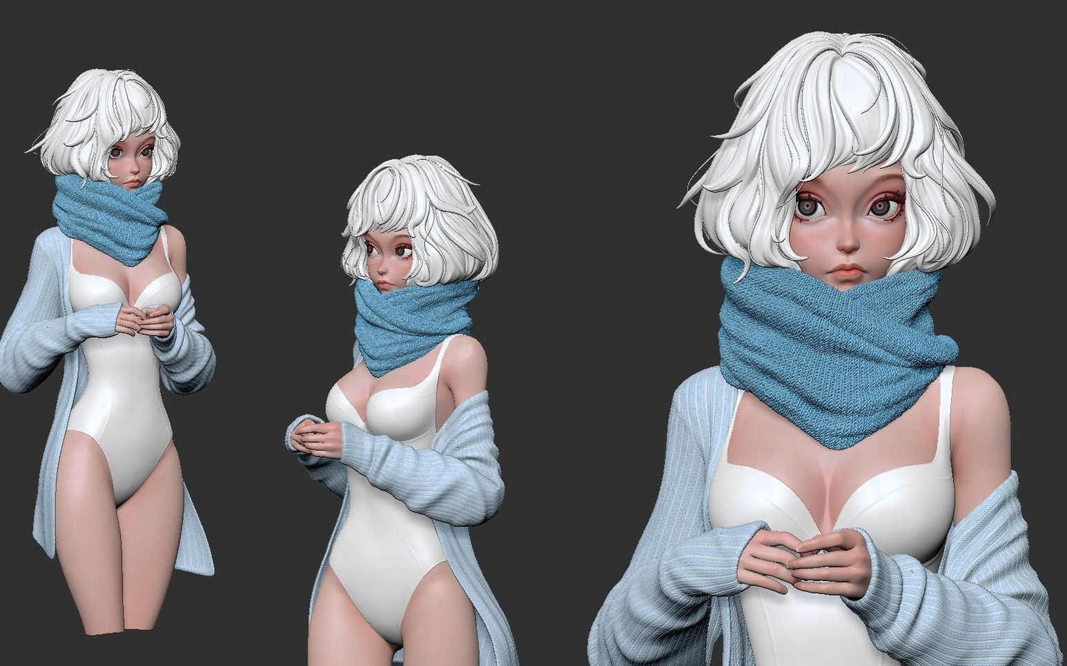 【zbrush新手教程】从球教你雕刻女性角色脸部/头发/上色渲染完整零