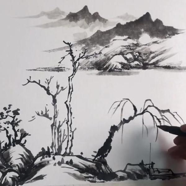 非常适合初学者的国画山水画，尺寸不大，内容丰富_哔哩哔哩_bilibili