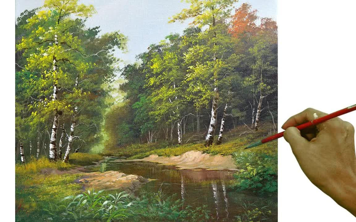 【丙烯画】【绘画教程】桦树森林-acrylic landscape painting birch