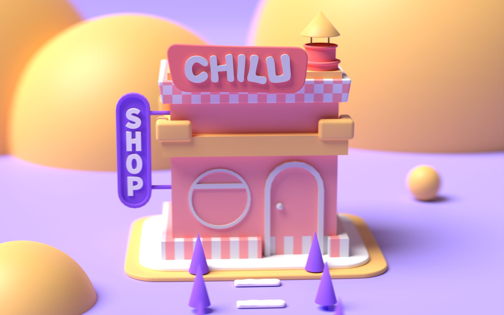 活动作品c4d建模oc渲染卡通风小房子小洋房建模