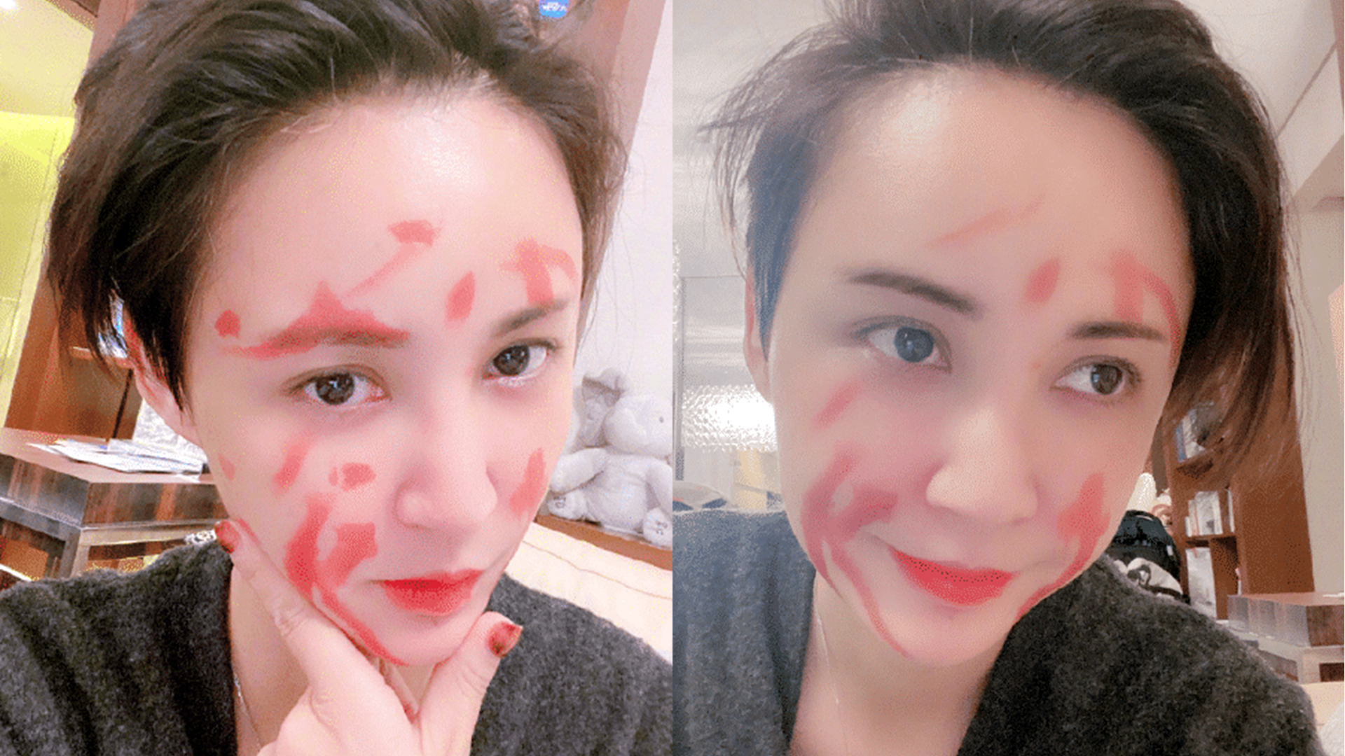 张歆艺晒出邓超式带娃,儿子用口红在她脸上涂鸦,黑粉袁弘神补刀