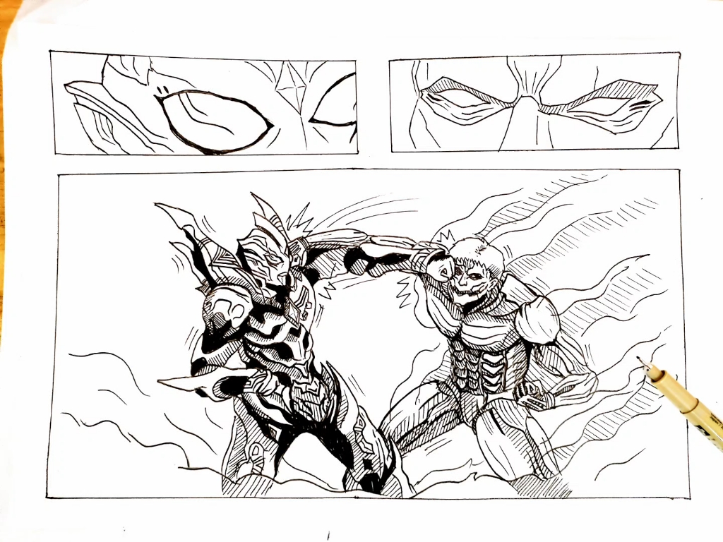 黑暗特利加vs铠之巨人,自己画的同人