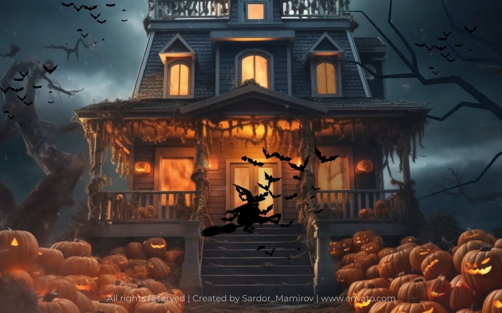 恐怖城堡动态动画万圣节片头开场