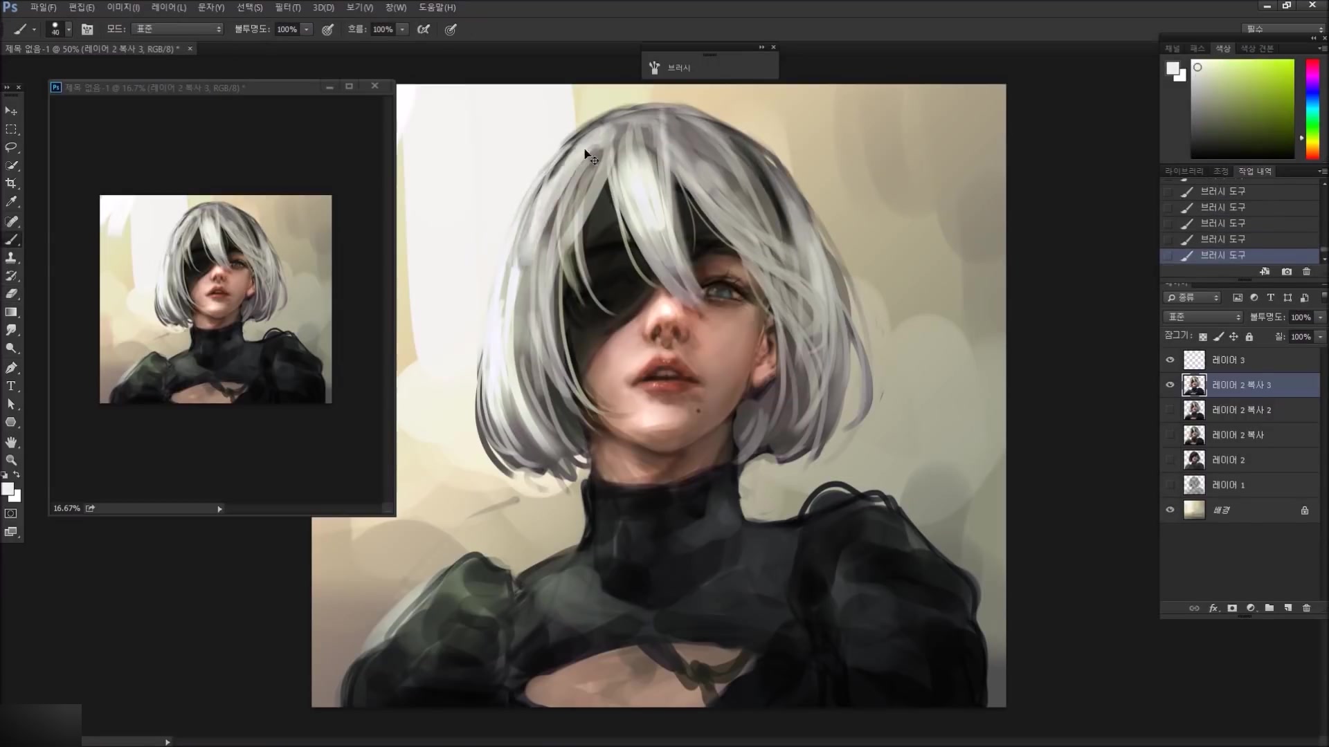 【生肉搬运】韩国画师shal.e ps速涂过程:《尼尔机械纪元》2b小姐姐