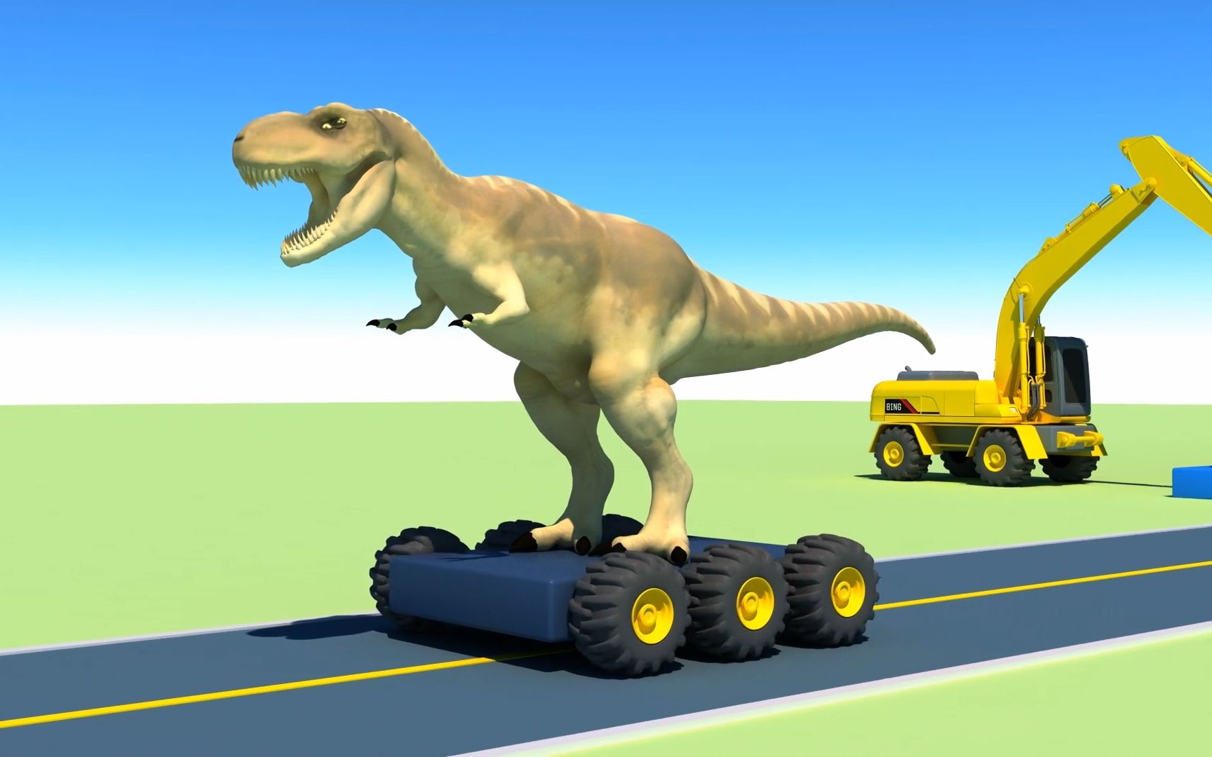 早教动画:太好玩了!挖掘机去救援恐龙,恐龙变化多种颜色 少儿动画片