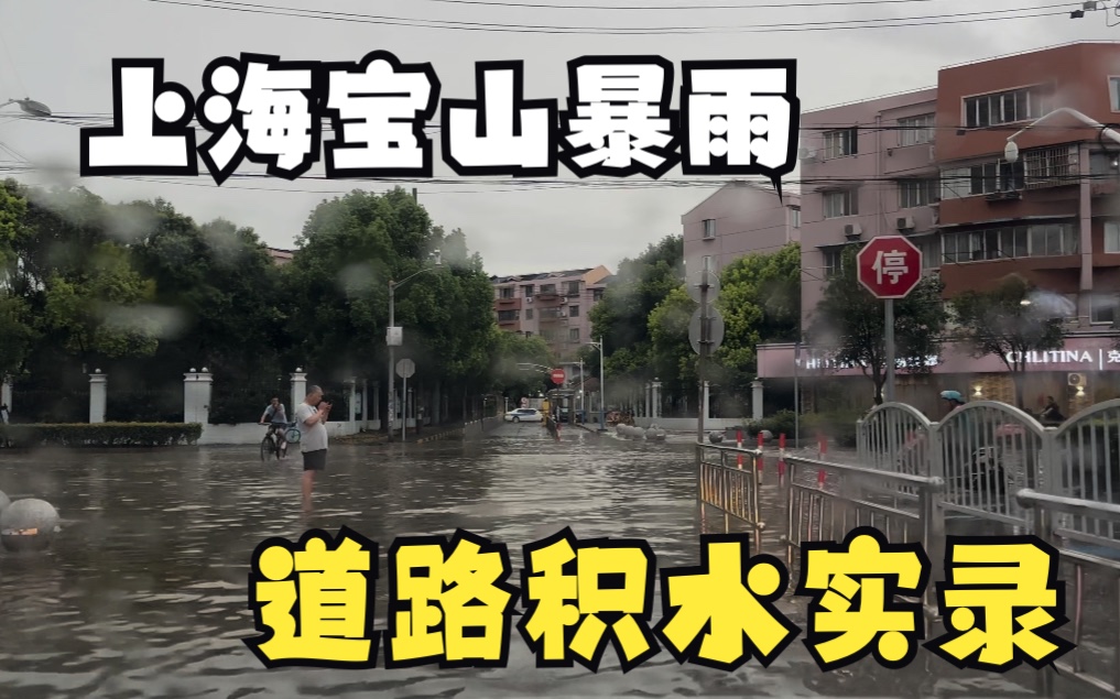 20230716 上海宝山永清路海江路暴雨道路积水实录哔哩哔哩bilibili