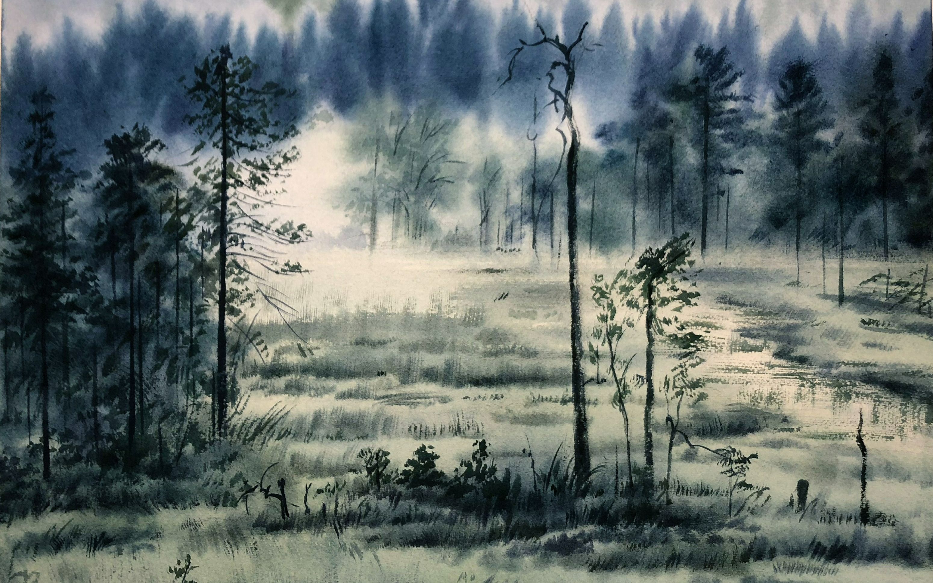 【水彩】画一幅简单风景——迷失迷雾森林_哔哩哔哩 (゜-゜)つロ 干杯