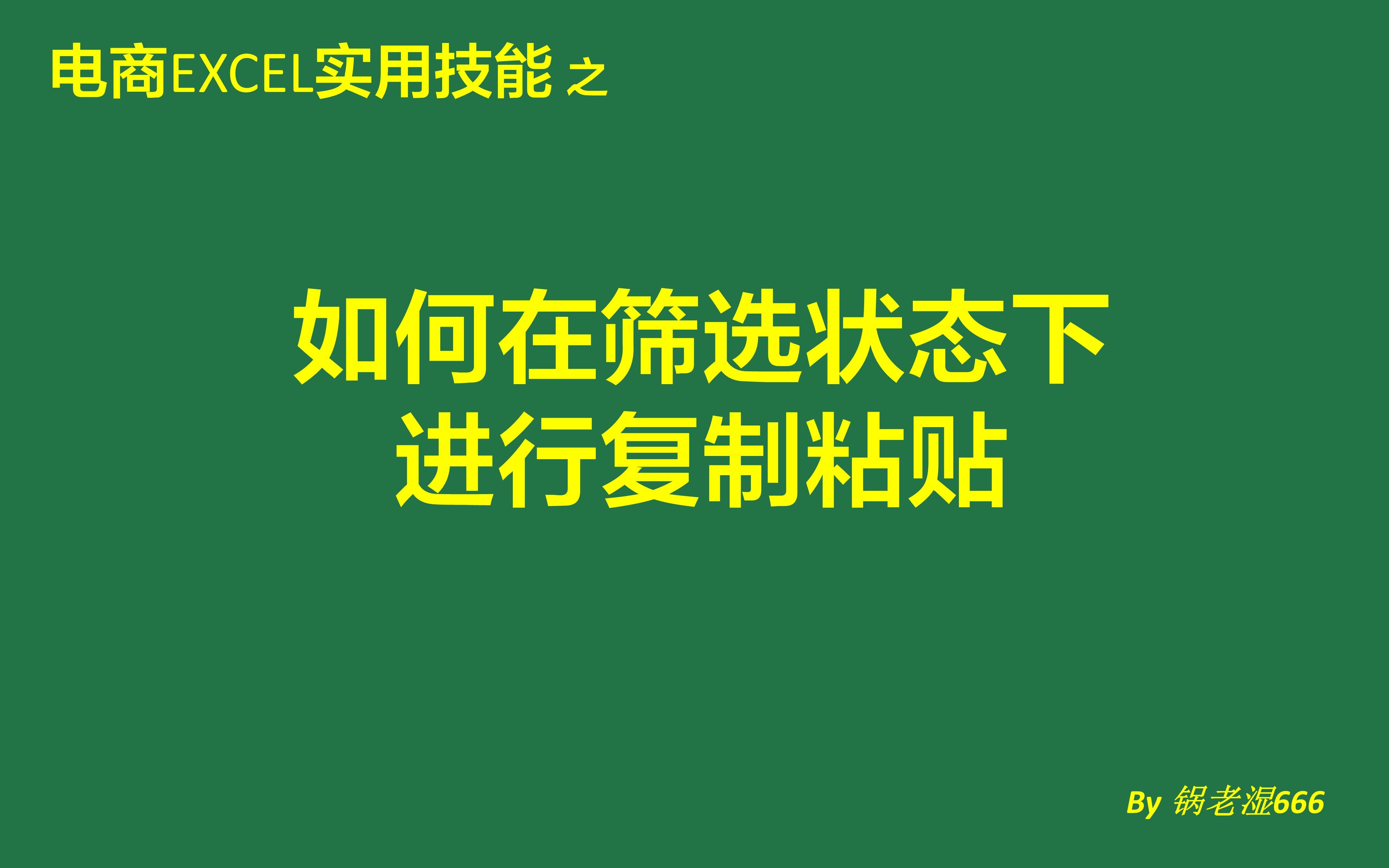 【电商Excel实用技能】筛选后复制粘贴☆☆☆Excel自学教程☆☆☆筛选状态下复制粘贴很容易出错,如何不受隐藏行影响,把可视的内容复制出来,粘贴到可视的单元格...