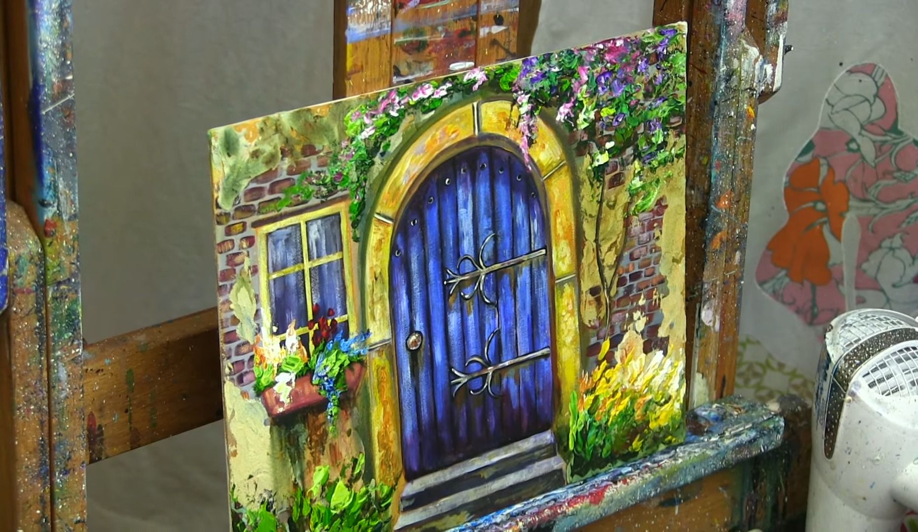 [图]【丙烯】【零基础】【step by step】Old Blue Door with Stucco beginners acrylic painting(下）