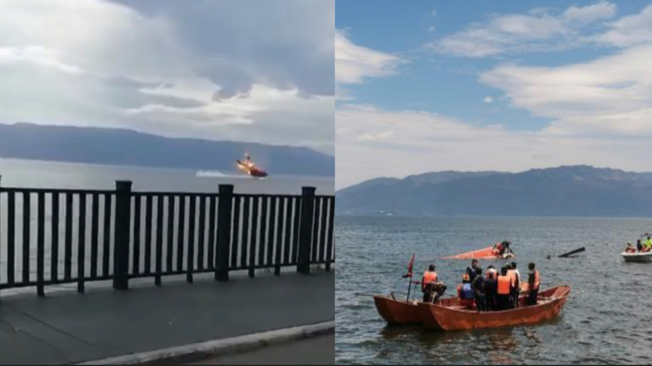 官方通报大理一直升机坠入洱海取水过程中意外坠入正在救援