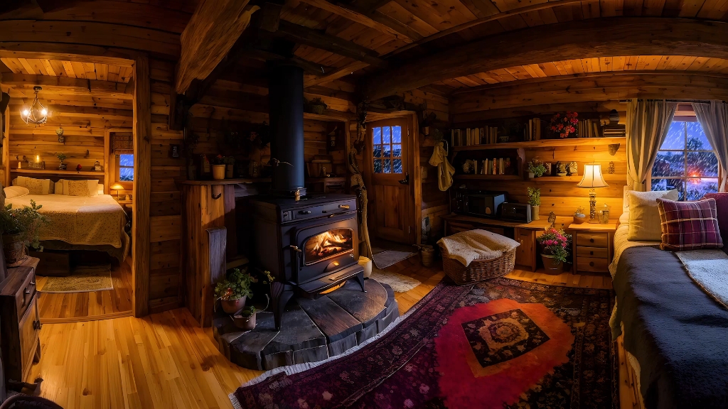 舒适的木屋场景壁炉燃烧的声音和令人放松的雪景助眠放松