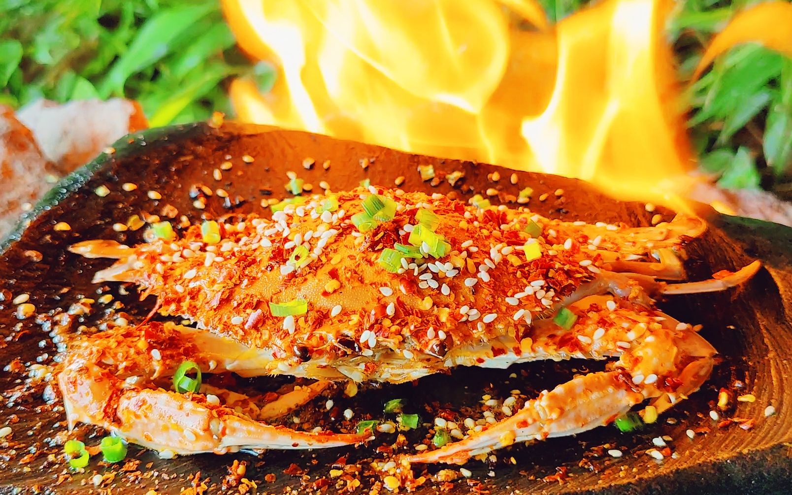 简简单单烤只梭子蟹,撒上辣椒面,一口咬下去嘎嘣脆真香