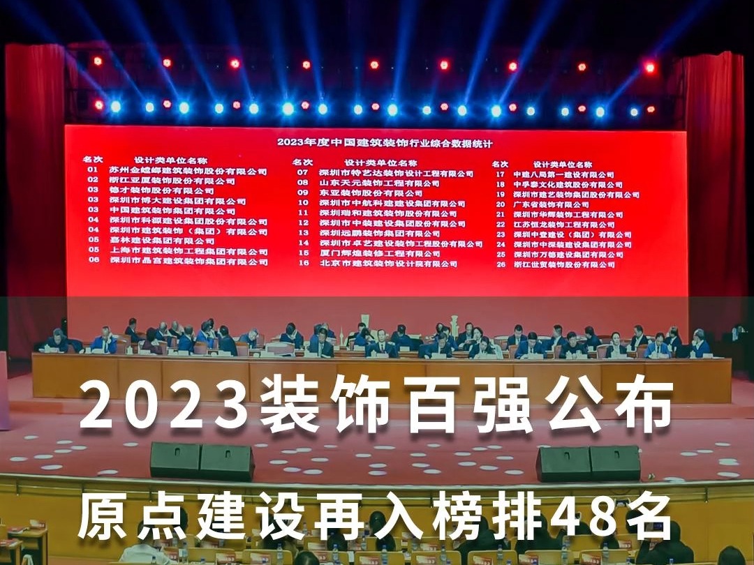 装饰行业权威百强企业榜单“2023年度中国建筑装饰行业综合数据统计”结果公布,原点建设连续8年登榜哔哩哔哩bilibili