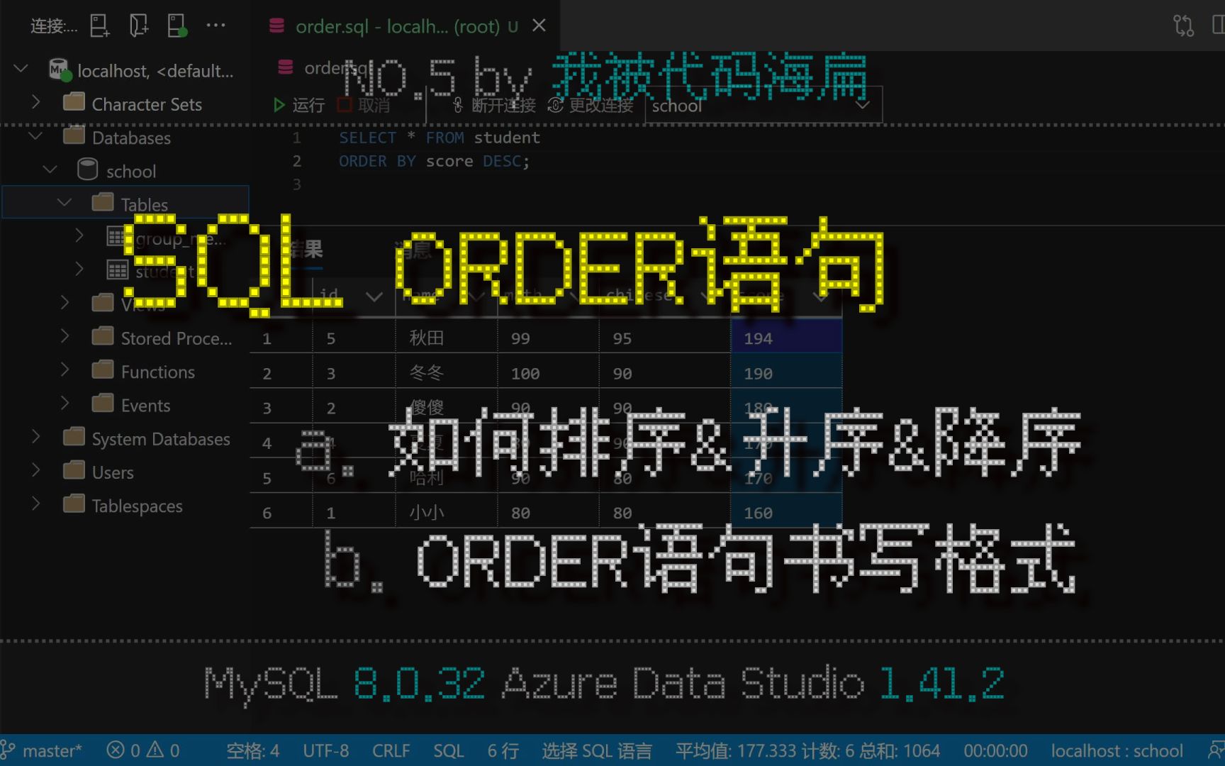 「SQL」基础教程 如何对记录排序?ORDER语句的书写格式,如何升序或降序哔哩哔哩bilibili