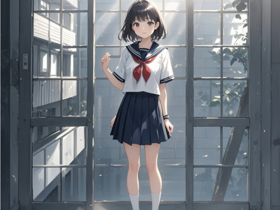豆包ai生成的新一组日系二次元校园制服女生,水手服