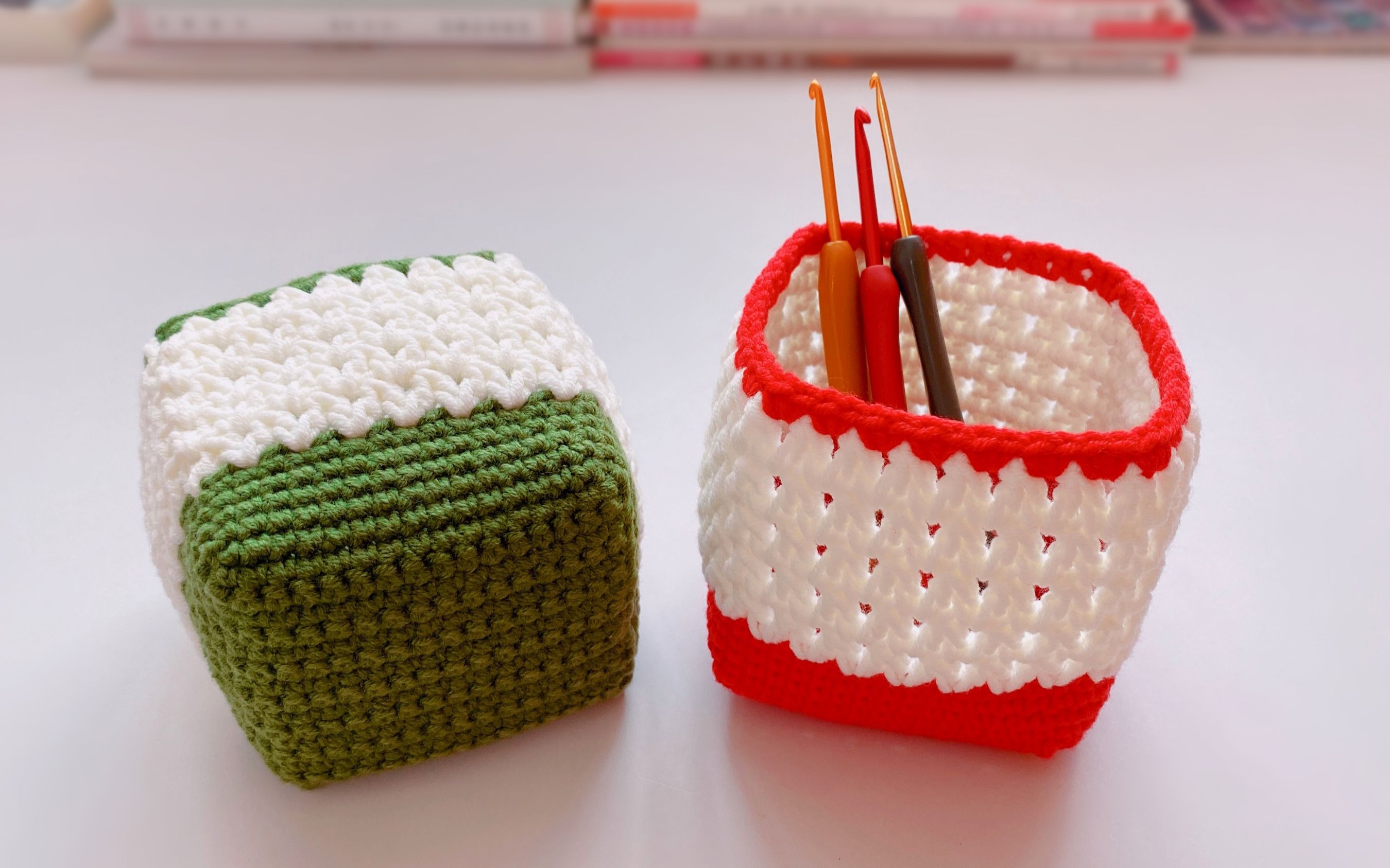 钩针编织没有棱角的细腻与可爱迷你方形收纳篮