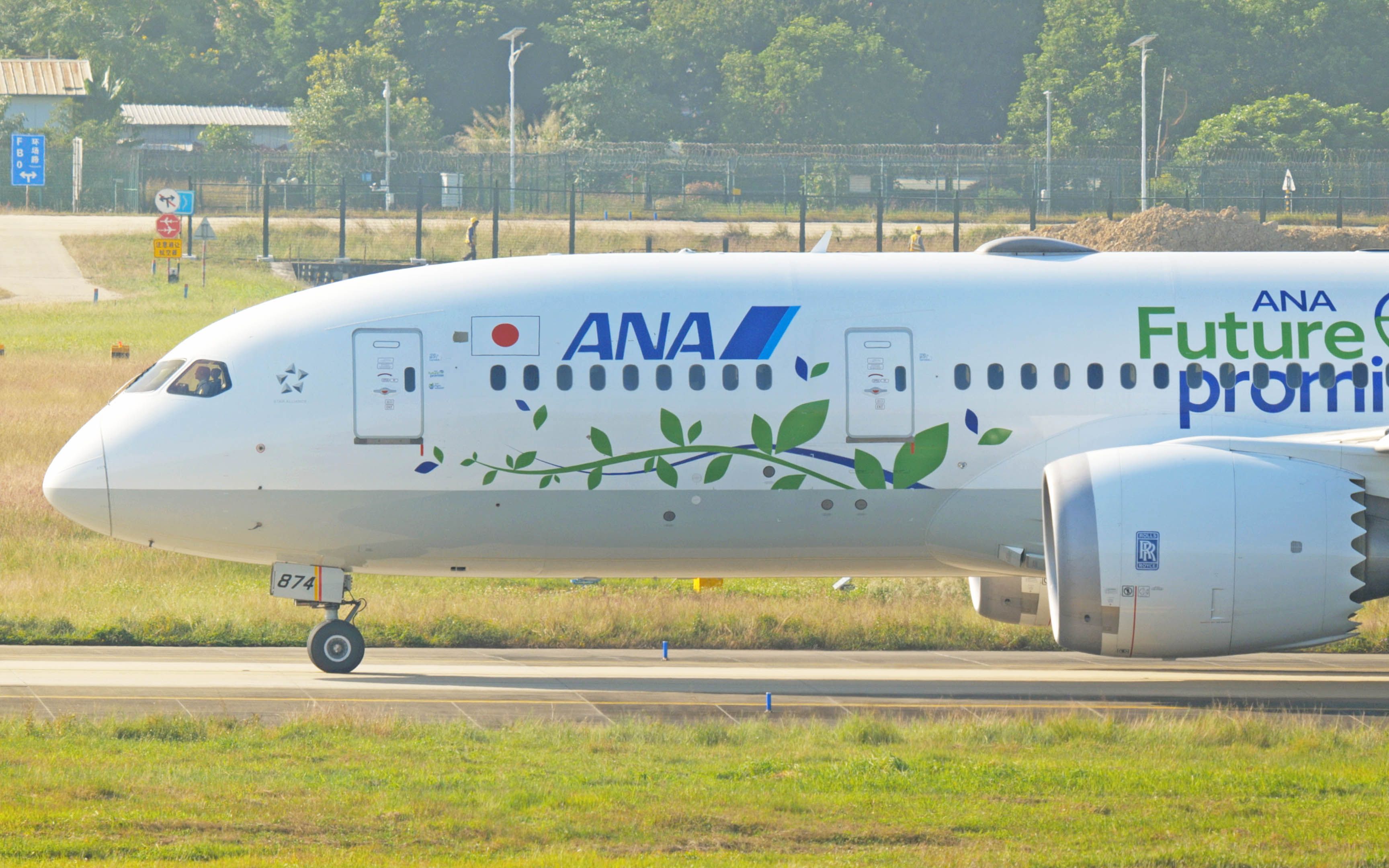 逆光,全日空b787《水和绿色》涂装,降落和起飞