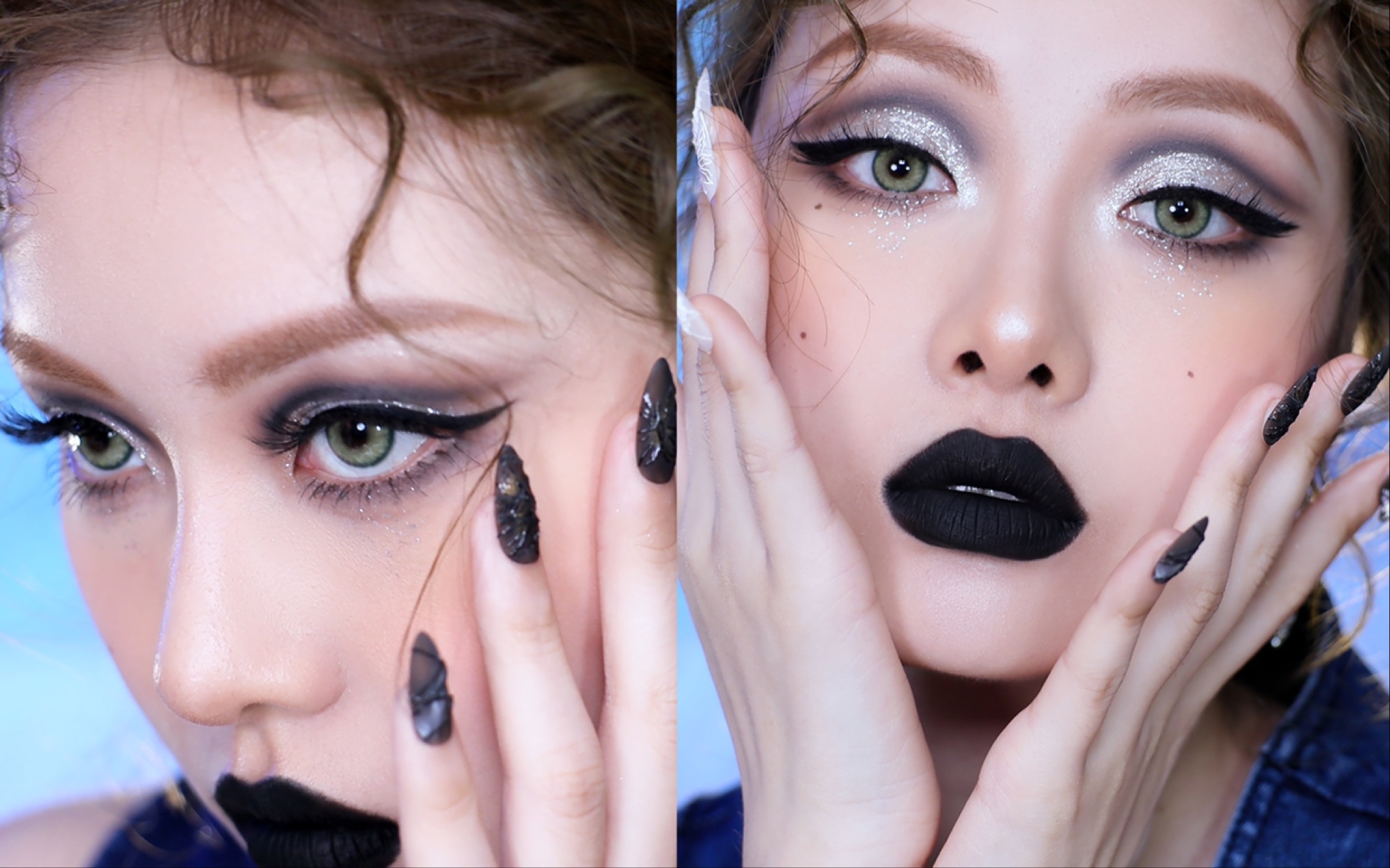 bjd妆面仿妆|黑银撞色截断式眼妆|超a的cutcrease