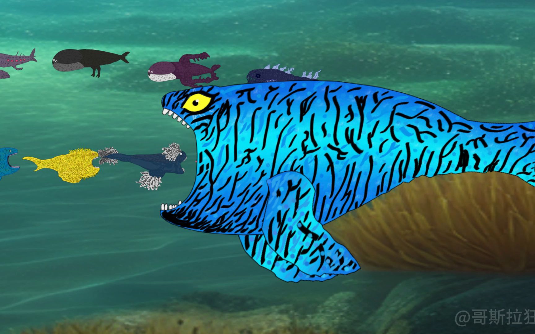 凡达巨鲲让小型的海洋生物们排好队然后吃掉