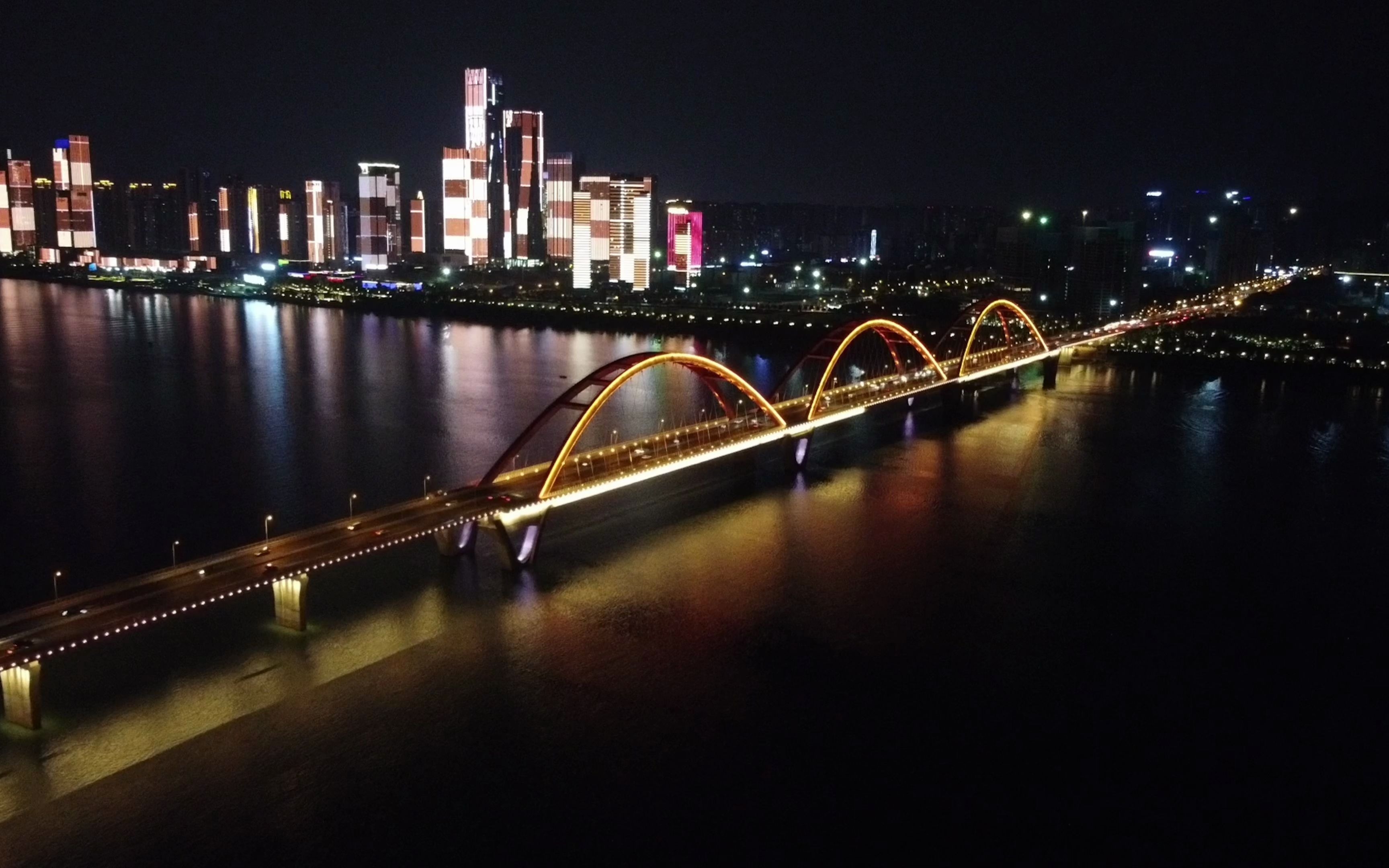 长沙湘江福元路大桥夜景航拍20210627-dj mini2拍摄