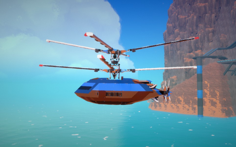 我在trailmakers里造的一架 机械斜盘共轴反桨加尾推直升机 的展示