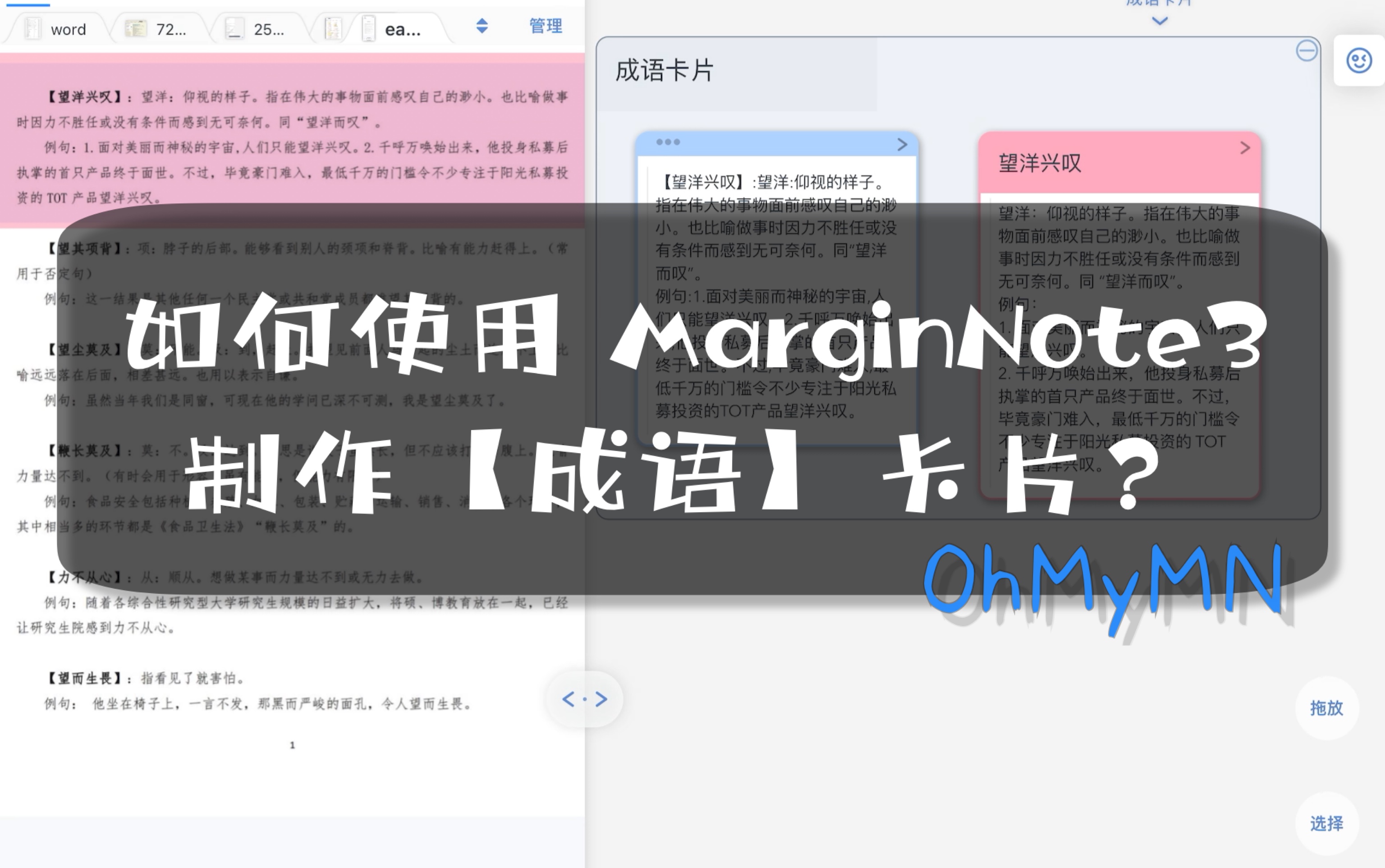 MarginNote3 制作成语卡片~ 保姆级教程~ OhMyMN插件~哔哩哔哩bilibili