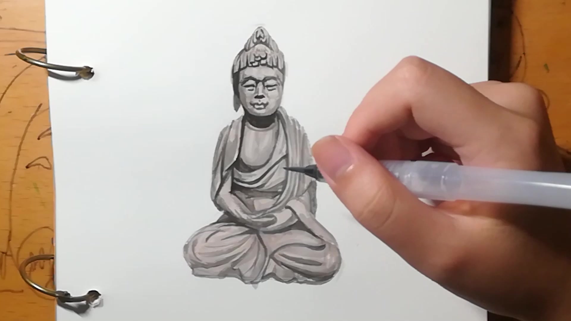 手绘木雕佛像放下屠刀立地成佛写实