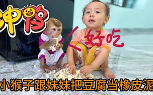 Download Video: 小猴子卡卡跟妹妹把豆腐当成橡皮泥玩具，结果被妈妈罚站了