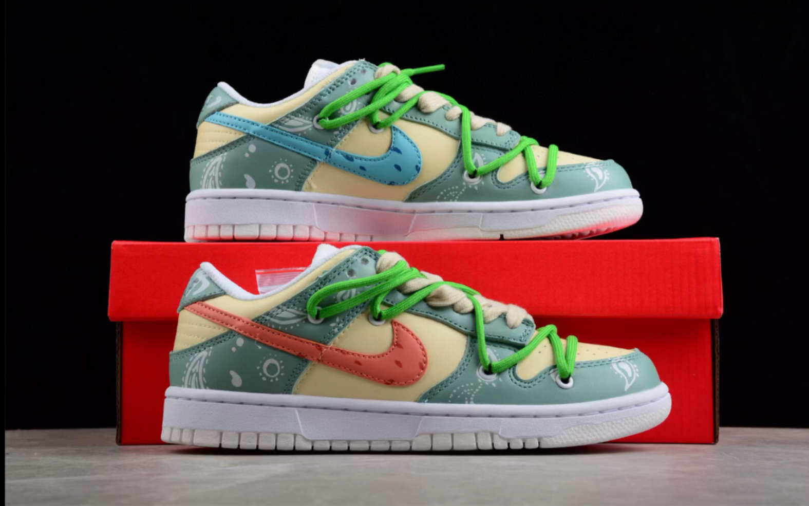 耐克 nike dunk low 腰果花绑带解构黄绿低帮板鞋dh9765-100