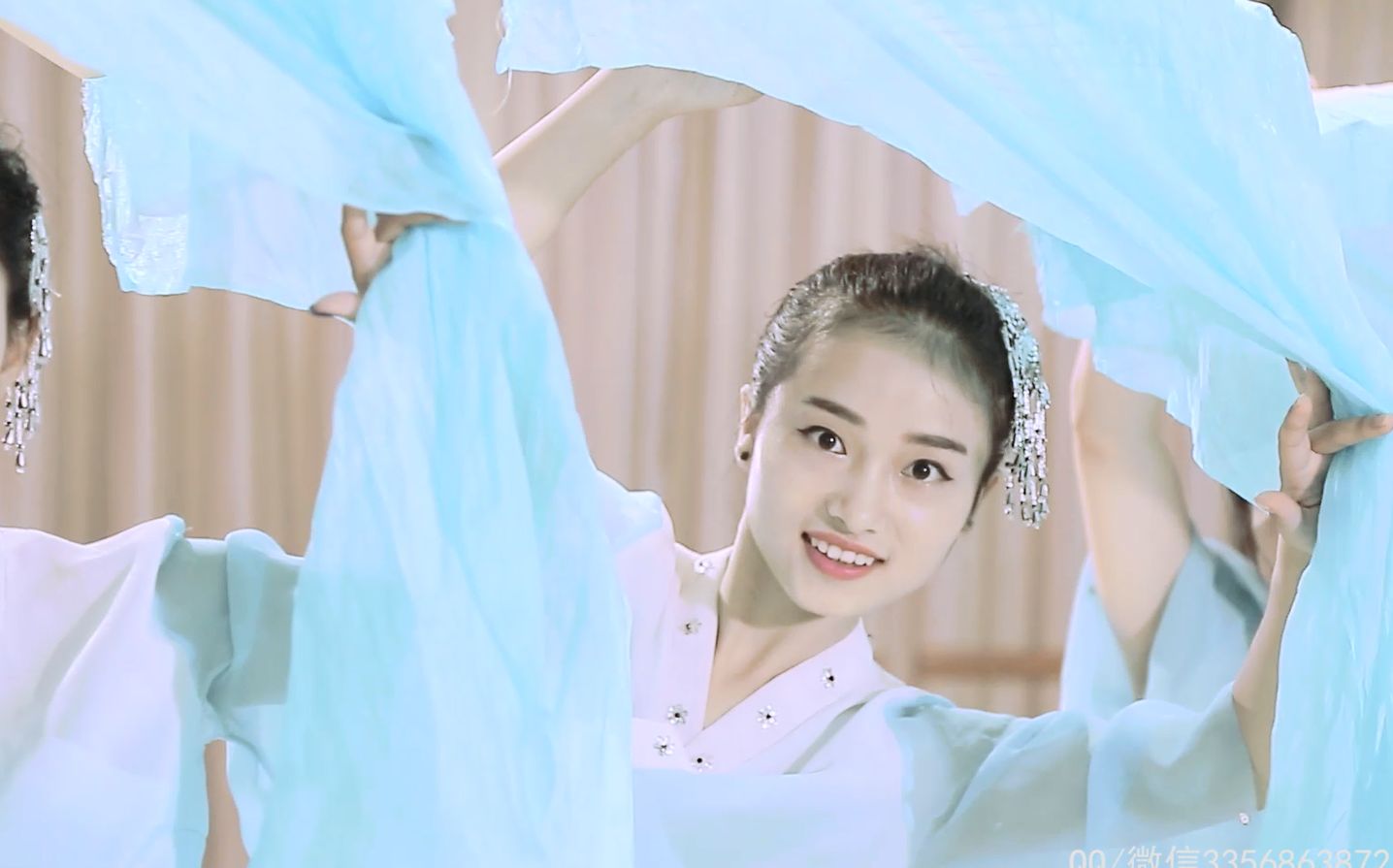 胶州秧歌临水扇子舞舞蹈室练习版单色舞蹈