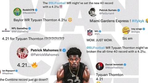 22年nfl选秀第50顺位被爱国者选中的最快速度 外接手tyquan Thornton 泰康 桑顿 非正式测试40码冲刺4 21秒 突破记录的存在 哔哩哔哩