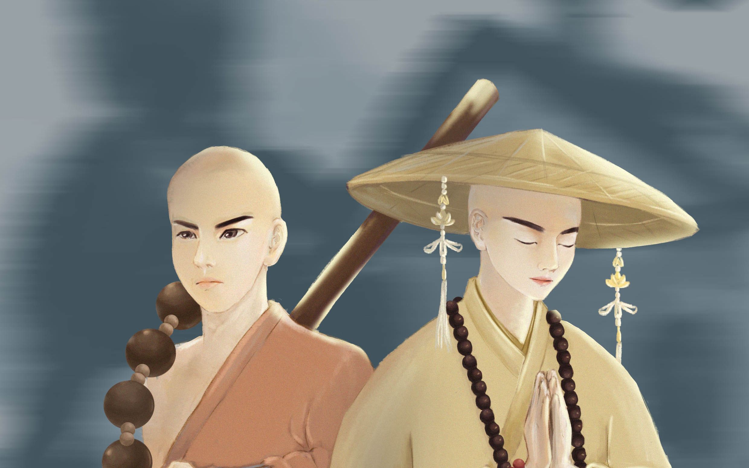 【板绘过程】绘画练习2(武僧雅僧)_哔哩哔哩 (゜