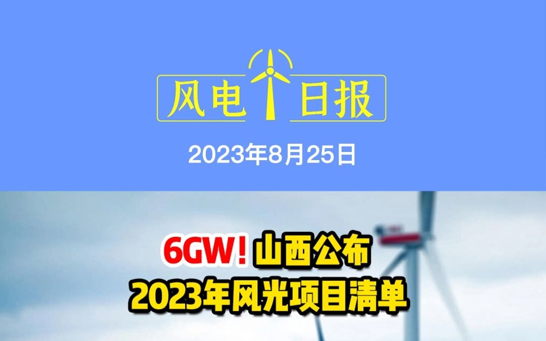 8月25日风电要闻:6GW!山西公布2023年风光项目清单;集约化发展风电光伏!青海发布能源领域碳达峰实施方案;中国电建上半年实现营收2812.93亿元...