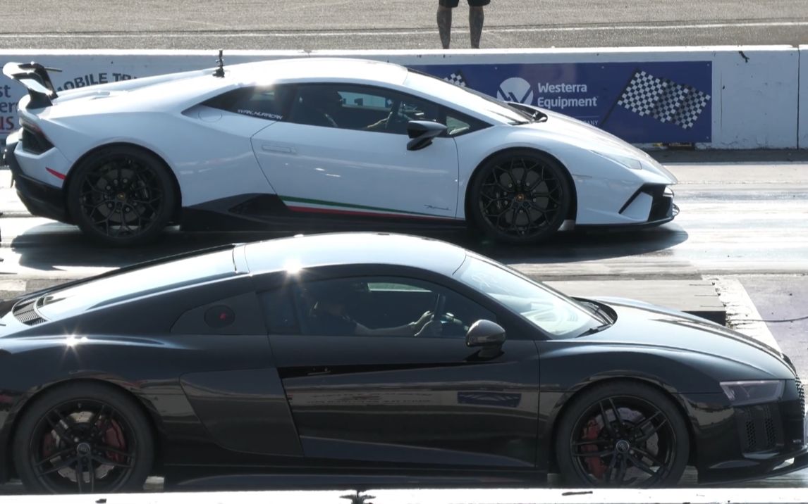 直线对决奥迪r8vs兰博基尼小牛performante