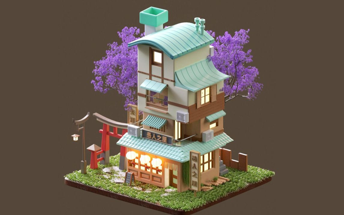 【maya建模】卡通动漫房子制作,场景建模思路技巧讲解